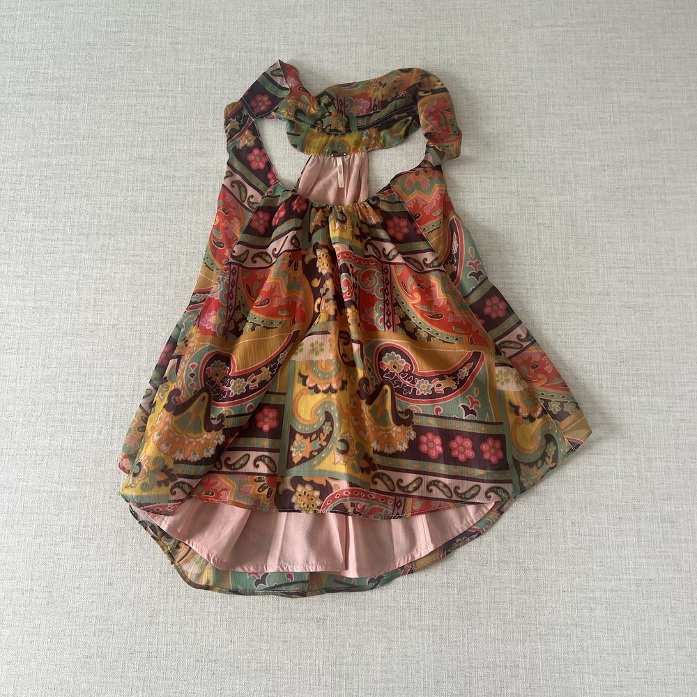 Free People We The Free Halter Top L Boho Paisley Patchwork Flowy Open Back Y2K